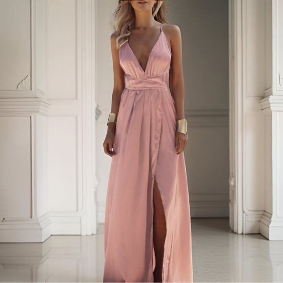 Pink Satin Maxi Dress - Picture 1 of 5